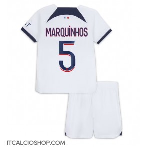 Paris Saint-Germain Marquinhos #5 Seconda Maglia Bambino 2023-24 Manica Corta (+ Pantaloni corti)